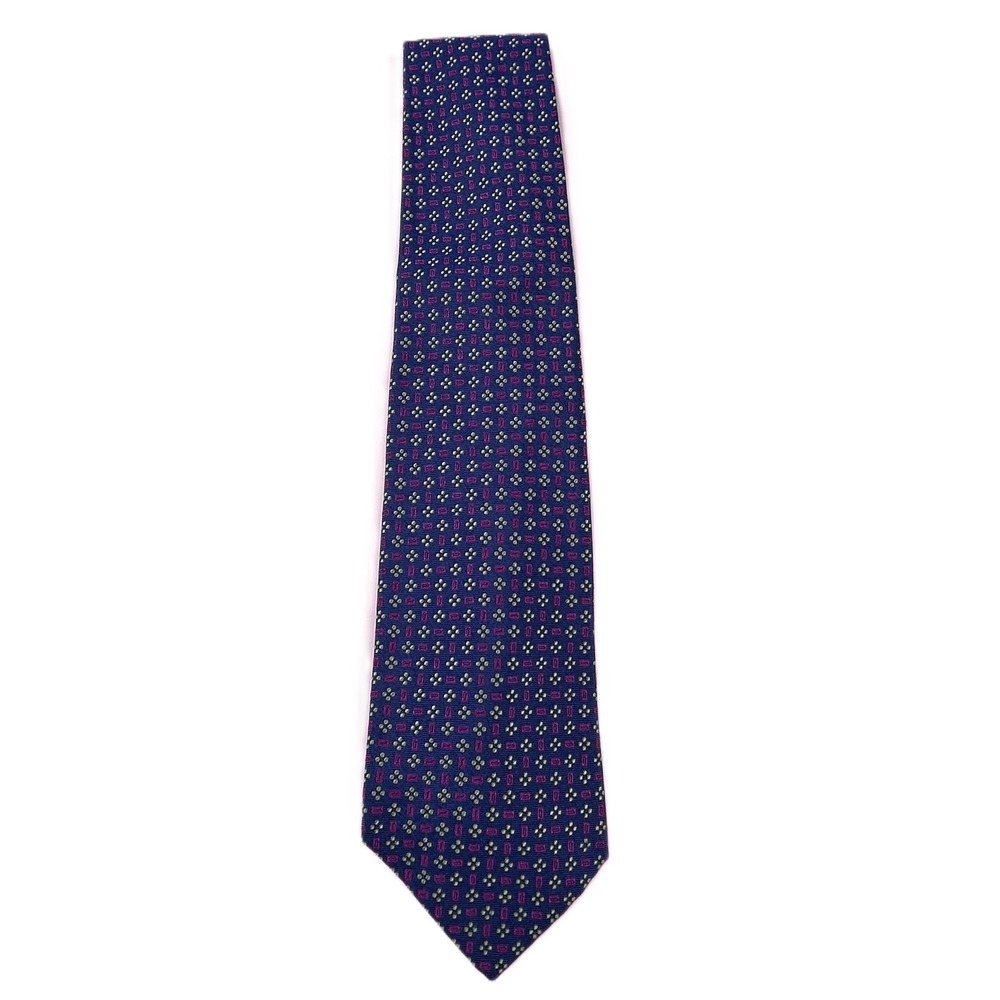 Lauren Ralph Lauren Wide Silk Tie Blue Geometric USA Made Classic Necktie